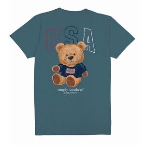 NWT Youth Small Kids Tshirt Tee Top Blue USA Teddy Bear NEW Girls Boys Unisex